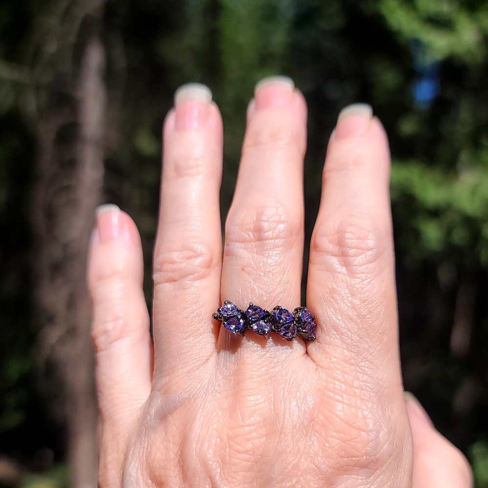 STUNNING Tanzanite sterling & Rhodium ring sz7 - Picture 6 of 10